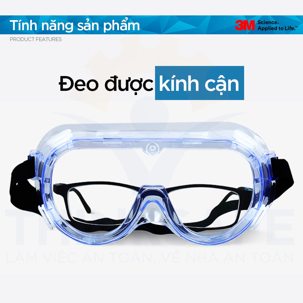 Kính bảo hộ chống hóa chất 3M Thinksafe, mắt kính trắng chống bụi, chống tia UV, chống văng bắn, ôm khuôn mặt - 3M 334