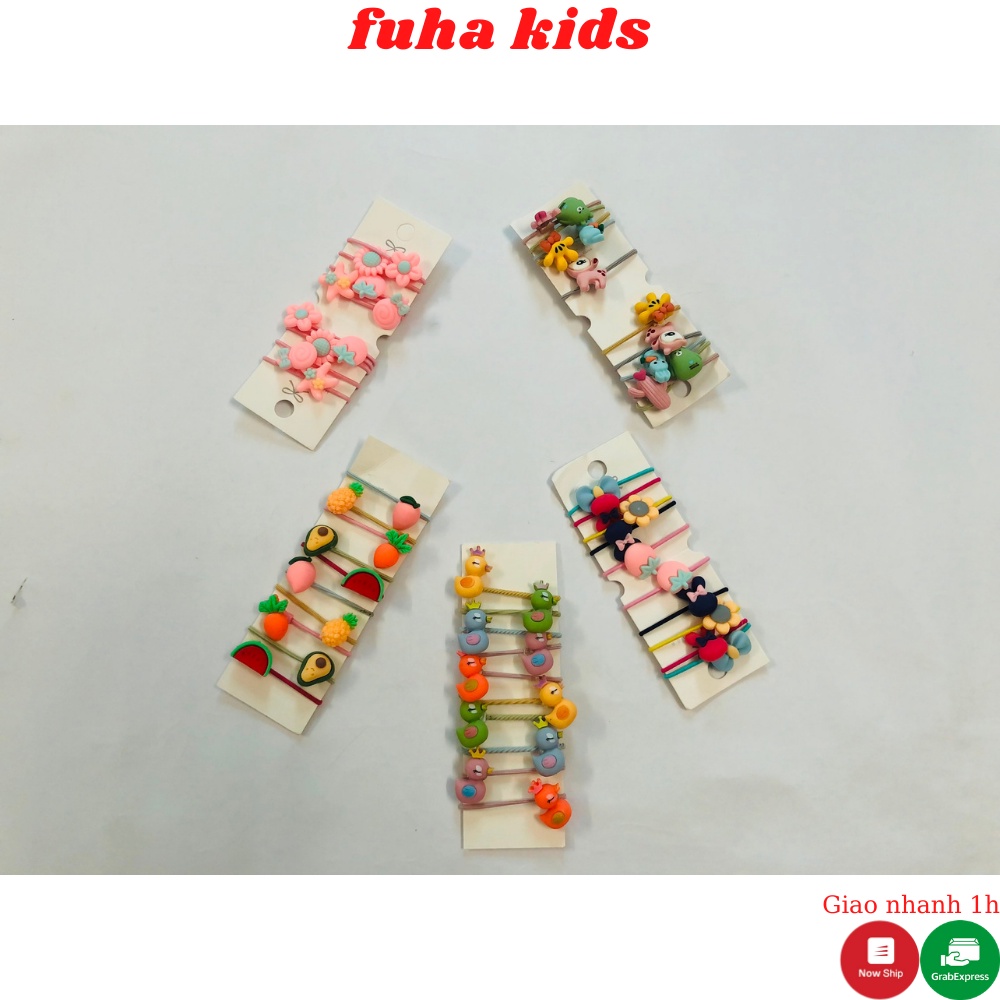 Set 10 dây buôc tóc hoạt hình nhiều màu dễ thương dành cho bé 1-10 Tuổi, set 10 dây buộc tóc hoa quả Fuha