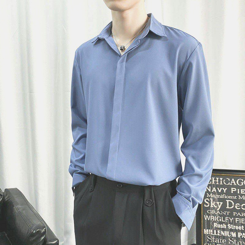 Áo sơ mi nam form rộng dài tay GIẤU NÚT vải Lụa mềm mịn ít nhăn MRGN01 Từ 40-85kg