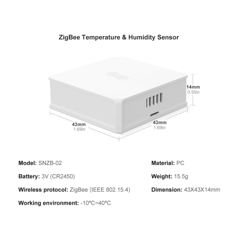 Cảm biến nhiệt độ - Độ ẩm Zigbee SONOFF SNZB-02, Cảm biến nhiệt độ độ ẩm không dây hệ sonoff