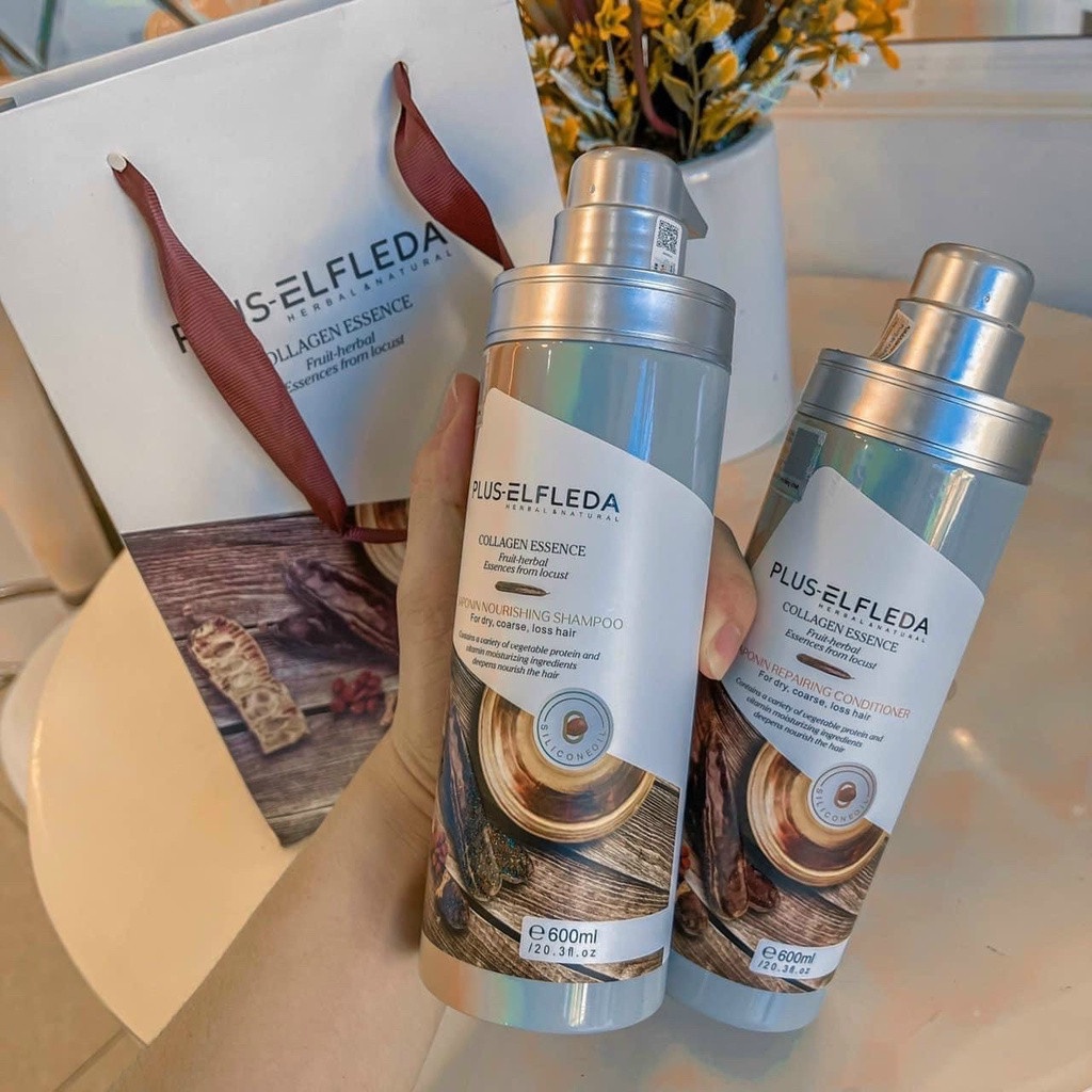 DẦU GỘI XẢ THẢO DƯỢC BỒ KẾT CHỐNG RỤNG TÓC COLLAGEN ESSENCE PLUS ELFLEDA 600MLX2 hương thơm quý phái
