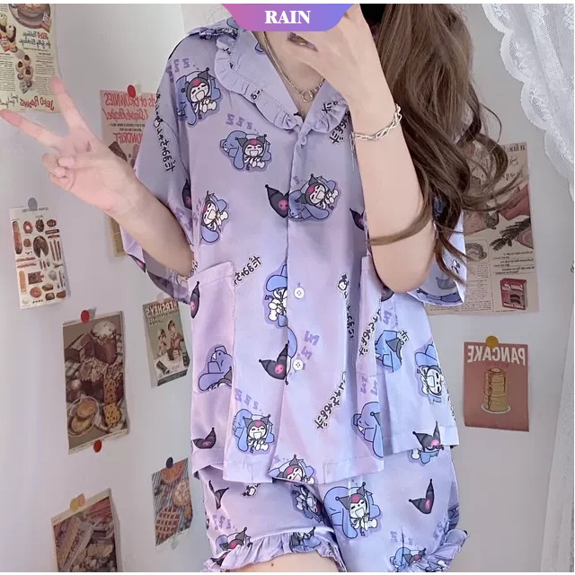 SANRIO Bộ Đồ Ngủ Tay Ngắn In Họa Tiết Hoạt Hình Dễ Thương Cho Nữ