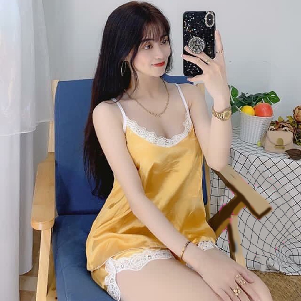 Đồ ngủ sexy ⭐️ FREE SHIP ⭐️ Đồ ngủ lụa hai dây, mịn mịn, quyến rủ DN8