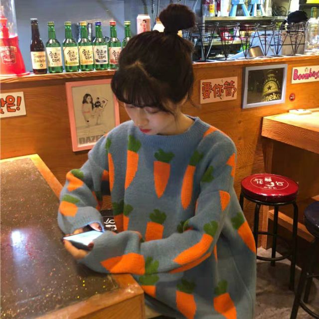 Áo len dệt như video hình củ cà rốt siêu đáng yêu chất len mềm mịn cực đẹp sang chảnh vintage retro tiểu thư | BigBuy360 - bigbuy360.vn