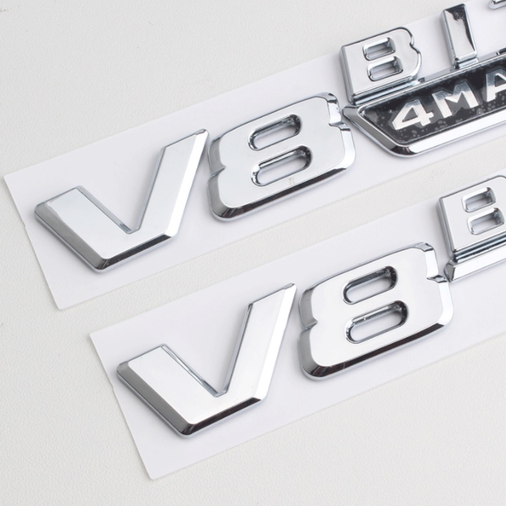 Bộ 2 decal tem chữ V8-Biturbo-4Matic dán hông xe Mercedes mã V8BT-4MT