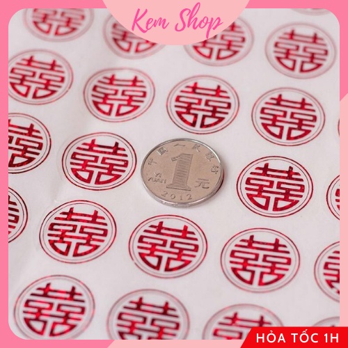 Decal chữ hỷ dán trầu cau, trái cây, tem dán chữ song hỷ trang trí đám cưới set 49 decal - Kem Shop K319