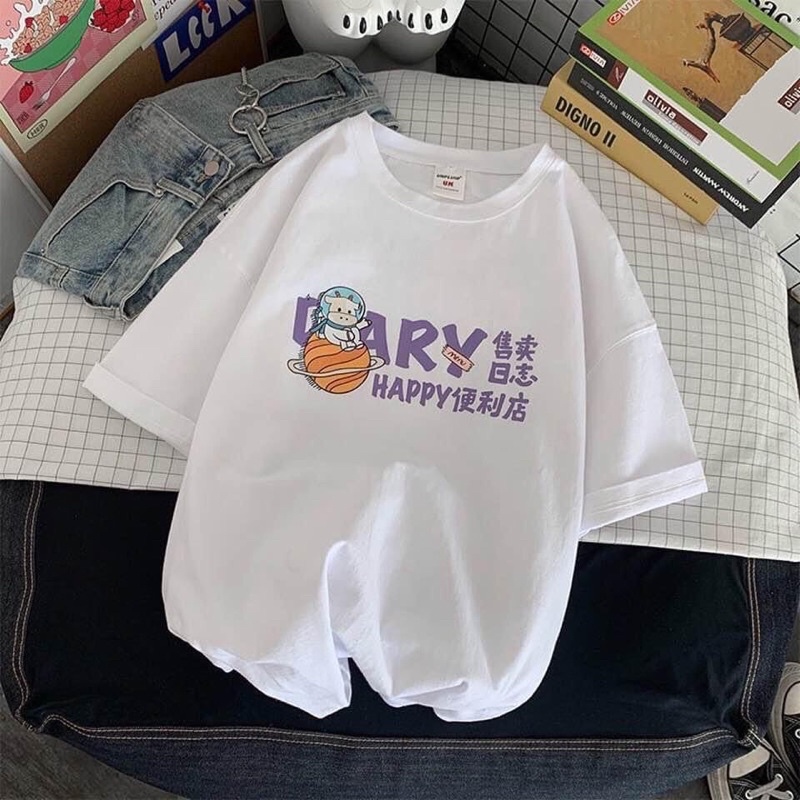 [Bán sỉ] Áo thun cotton tay lỡ dáng rộng unisex freesize 38-65kg - Bò diary | BigBuy360 - bigbuy360.vn