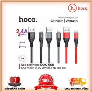 Dây Sạc IP Hoco chính hãng DU02 dây dù chống đứt chống rối, cáp Sạc Nhanh 3A Dài 1M/2M-BH 12 Tháng