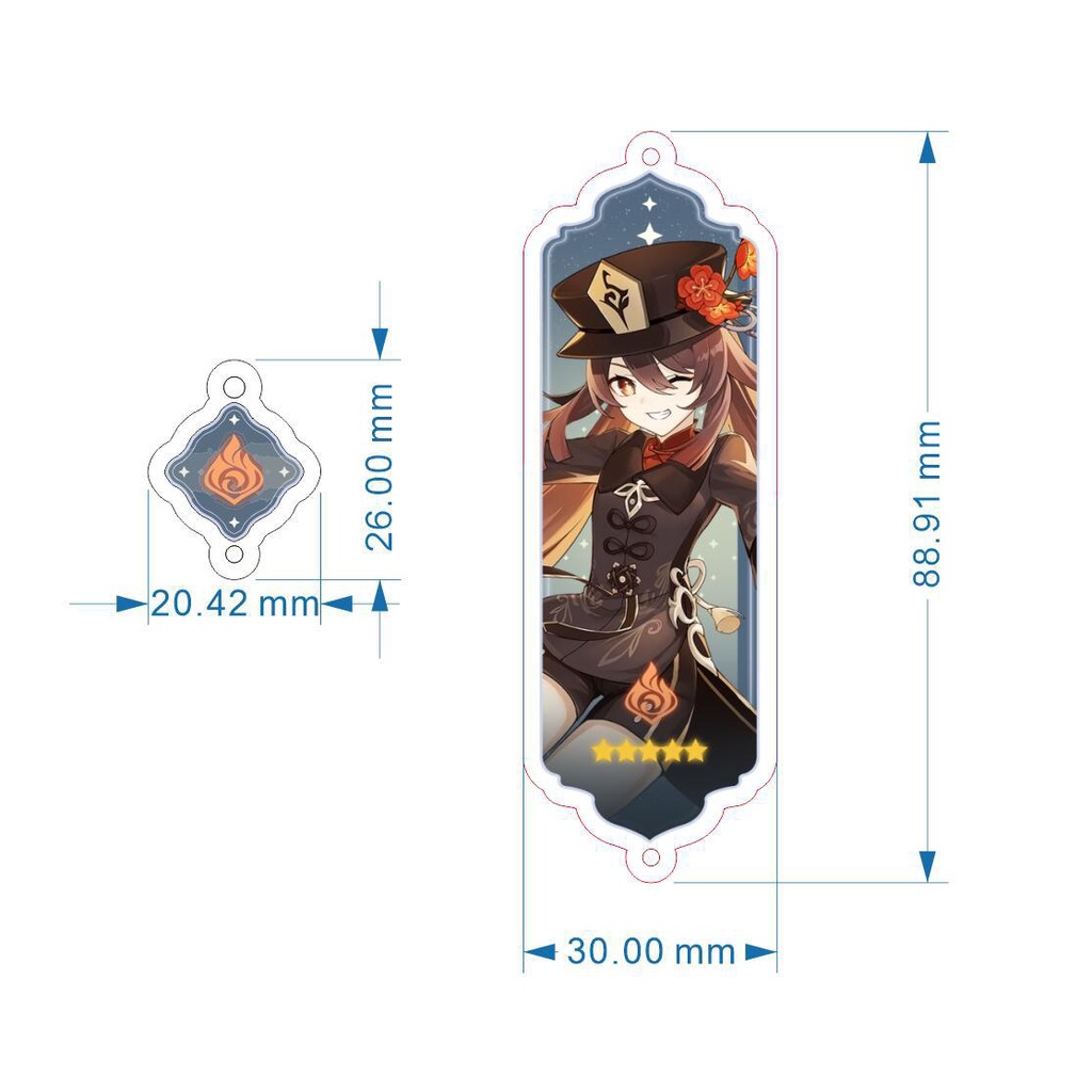 Mô hình móc khóa mica in hình nhân vật Genshin impact