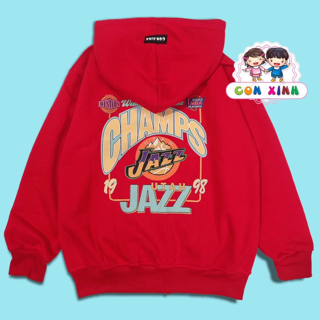 Áo khoác bé trai,bé gái Con Xinh phom rộng nỉ hình in JAZE 1998,thời trang thu đông dành cho bé từ 4 đến 10 tuổi