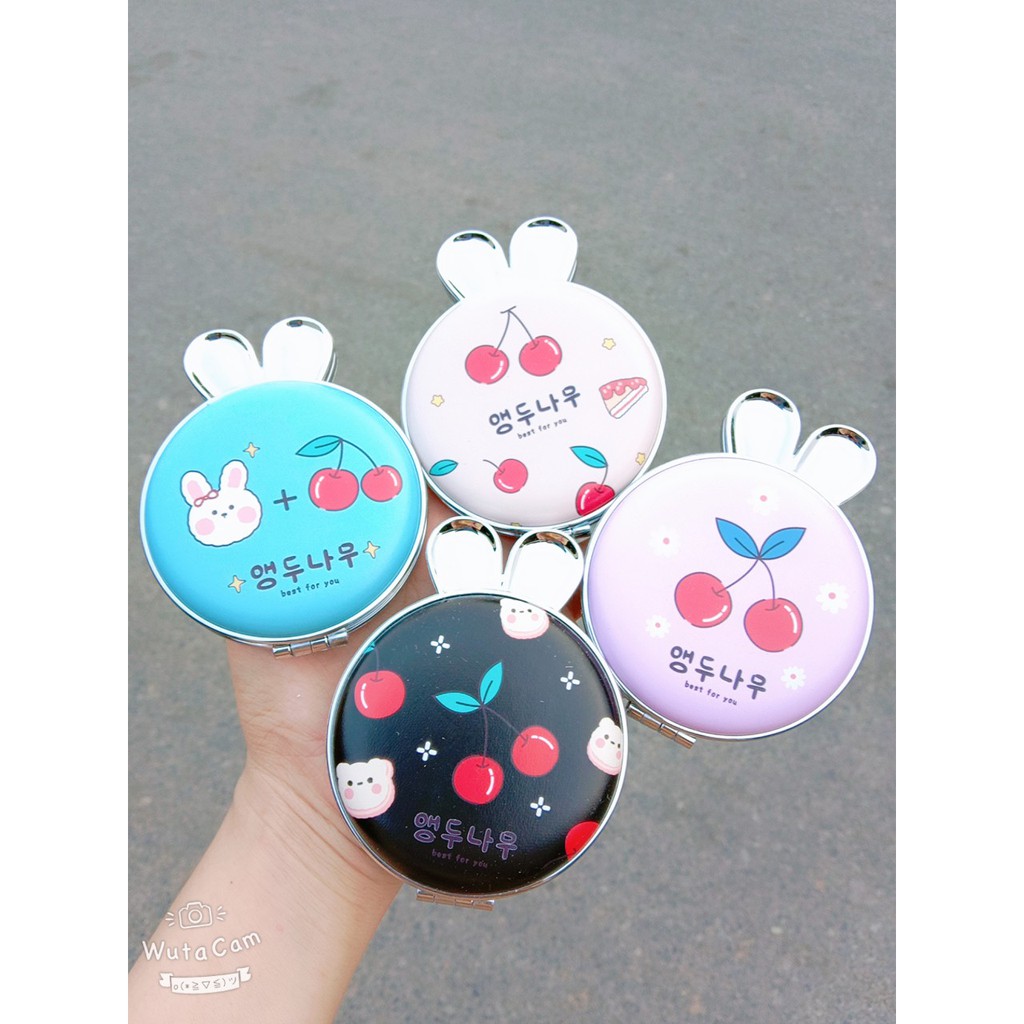 Gương trang điểm cầm tay 2 mặt có tai thỏ nhiều mẫu cute