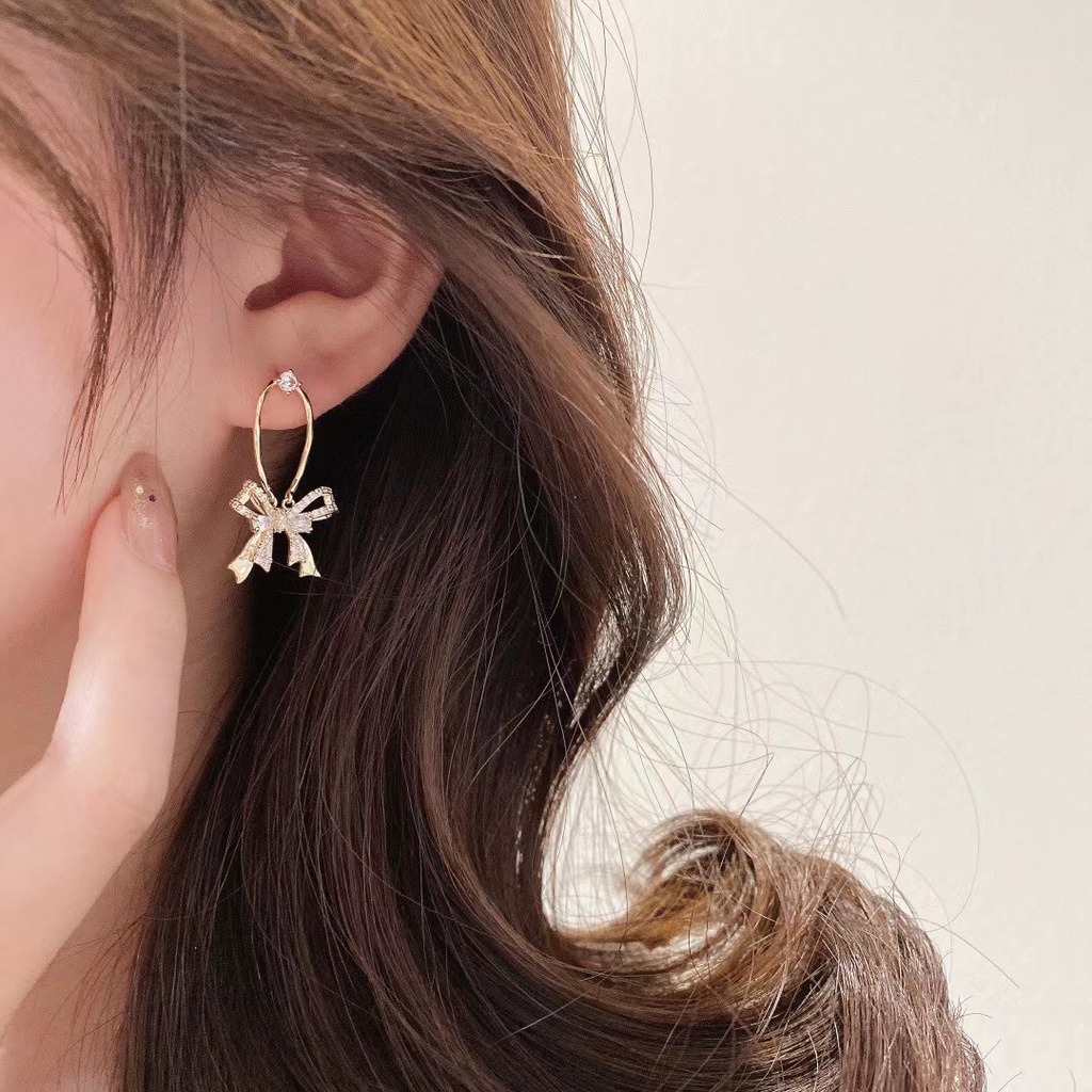 Bông Tai Đính Nơ Thiết Kế Phong Cách Âu Mỹ 2022 Sang Trọng Dành Cho Nữ