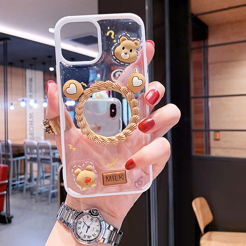 Ốp điện thoại gấu hoạt hình màu laser có gương thích hợp cho Iphone 7/7p/8/8p/X/Xs/Xsmax/Xr/11/12/Mini/Pro/Promax