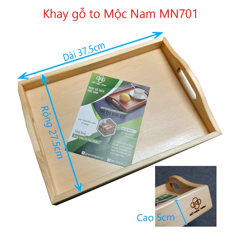 Khay đáy gỗ to Mộc Nam MN701 37.5*27.5*5cm đựng trà, bưng bê đồ ăn sang trọng