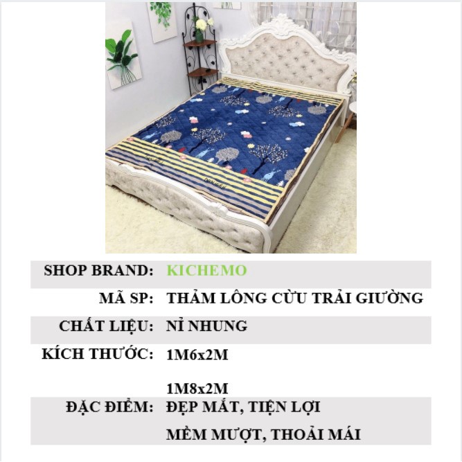 Thảm trải giường lông cừu 3 lớp mềm mịn cao cấp Thảm nỉ trải giường, đệm, sàn nhà