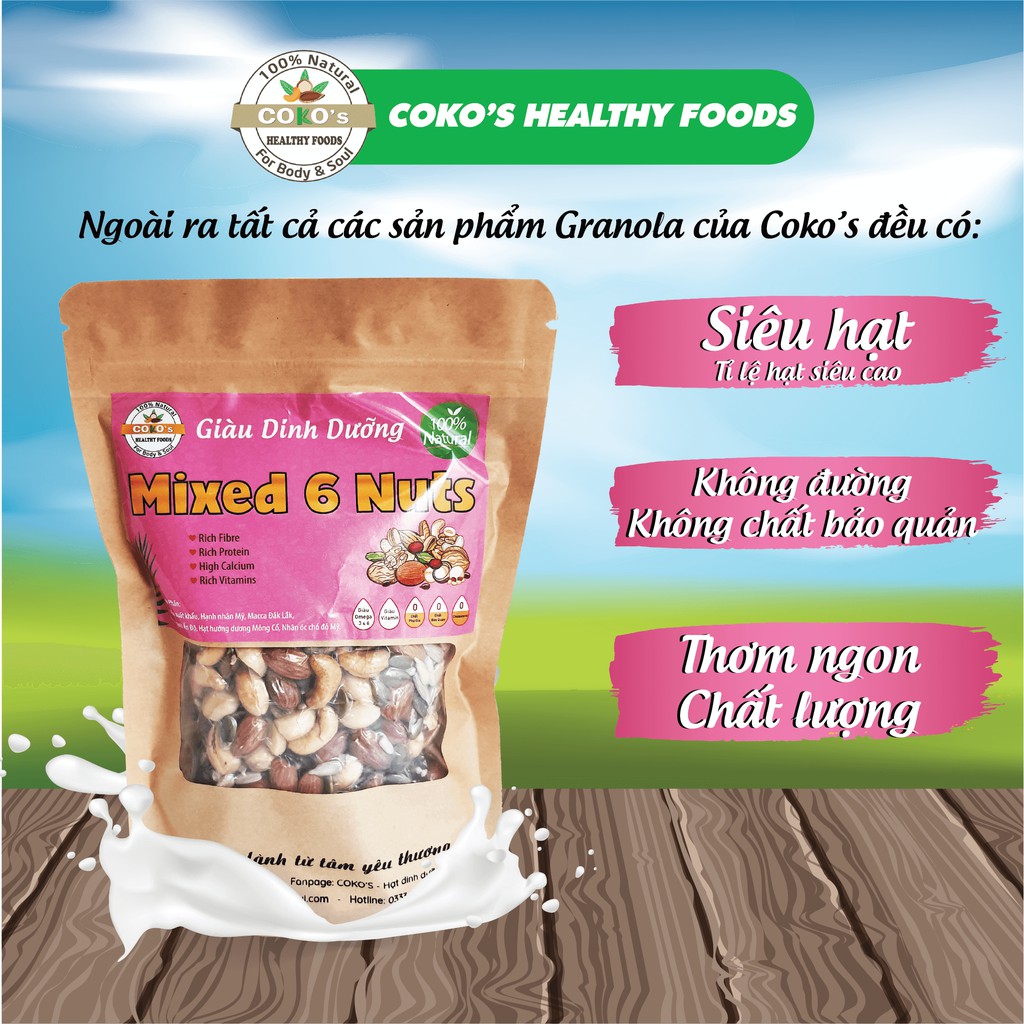 Ngũ Cốc Granola Ăn Kiêng Mixed 6 Nuts Gói 250g COKO'S FOOD, Ngũ Cốc Dinh Dưỡng Tốt Cho Người Tiểu Đường