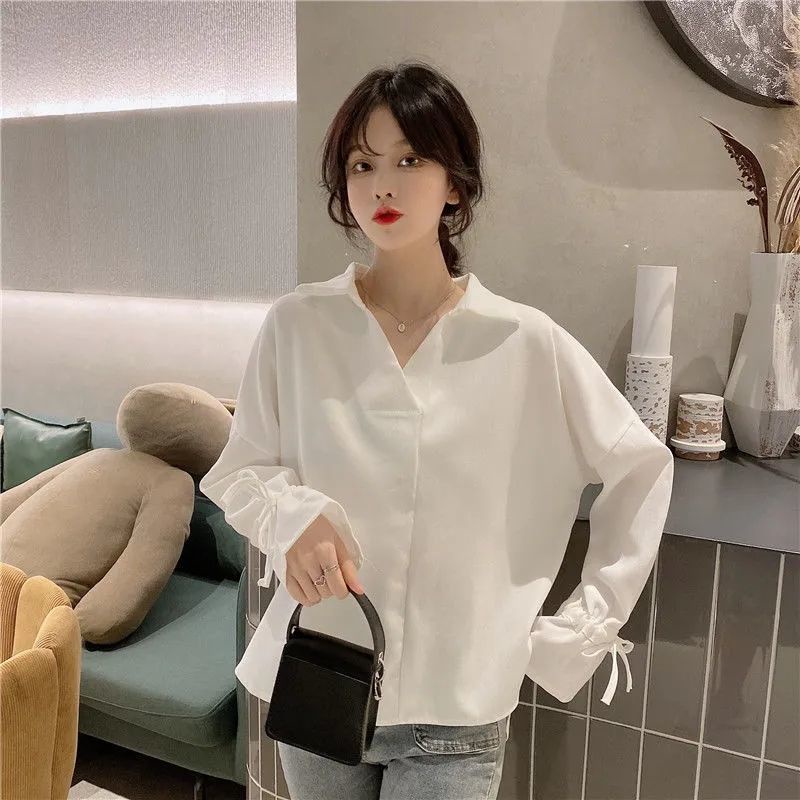 Áo Sơ Mi Trắng Tay Dài Thiết Kế Dây Rút Thời Trang Hàn Quốc Cho Nữ áo sơ mi nữ CS-21