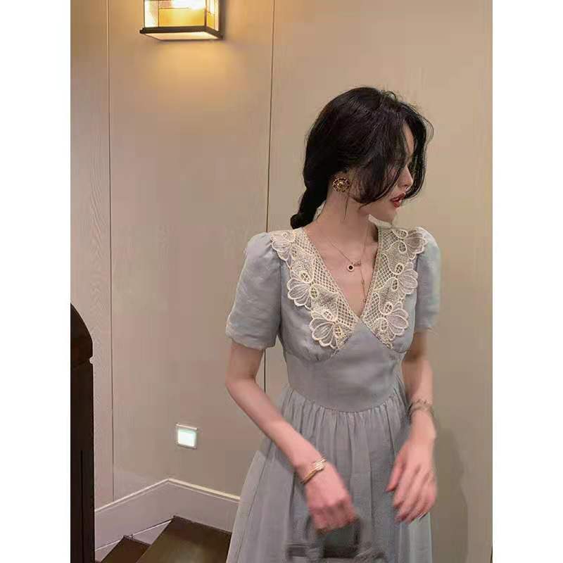 Đầm Nữ Tay Ngắn Cổ Chữ V Thời Trang Thanh Lịch | BigBuy360 - bigbuy360.vn