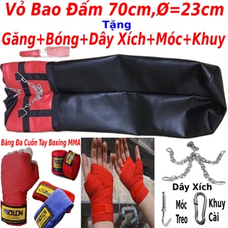 Vỏ bao cát đấm bốc boxing dày 2 lớp siêu bền tặng băng đa cuốn tay + móc treo + khuy cài + dây xích, bảo hành 6 tháng