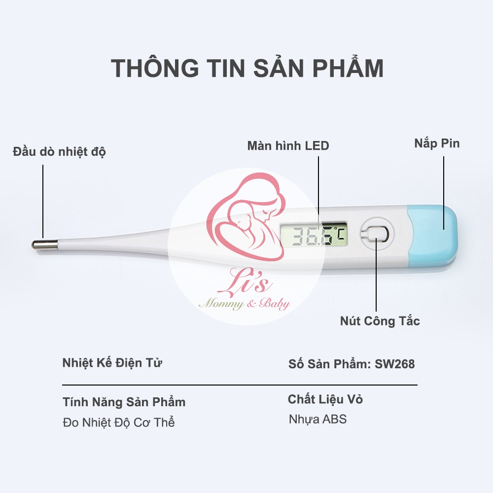 Nhiệt kế điện tử đo nhiệt độ cho bé không thuỷ ngân an toàn cho bé lismommybaby NKDT0135