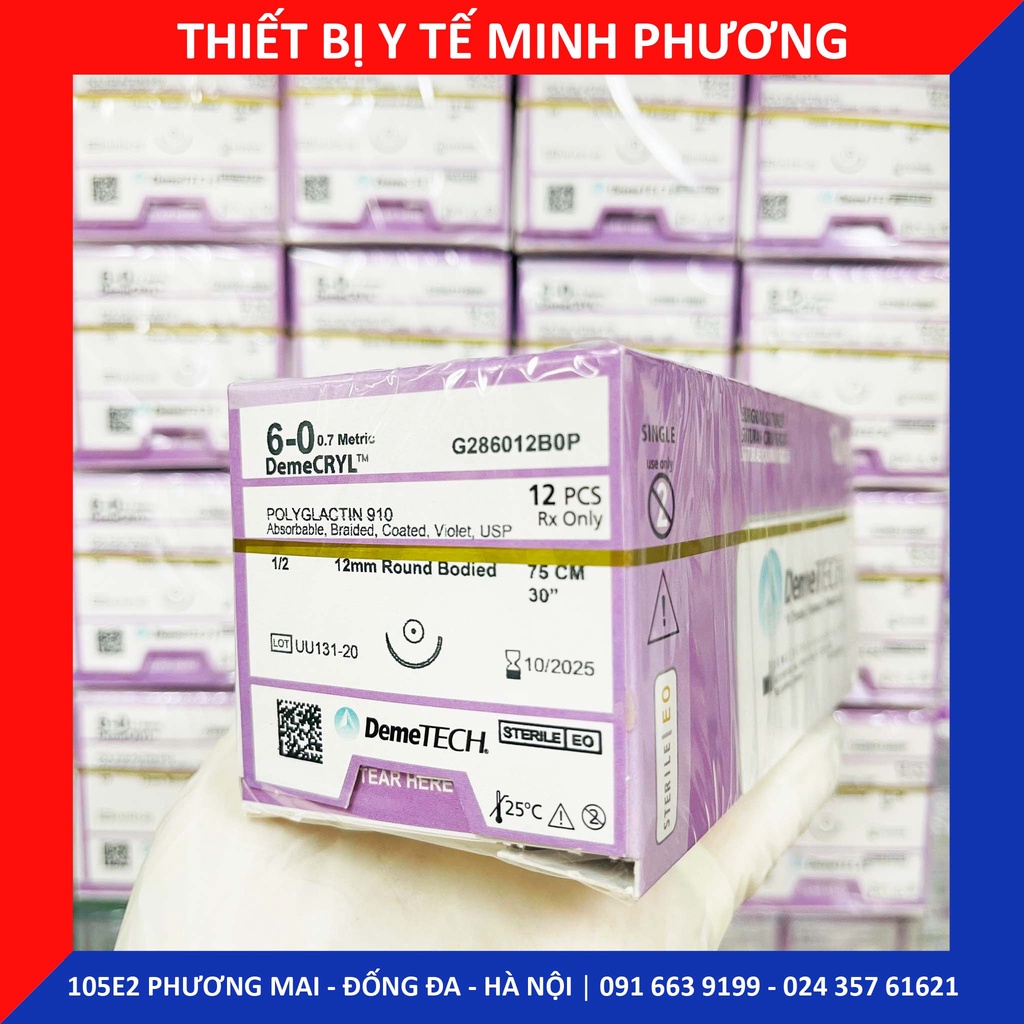 [ĐẠI LÝ PHÂN PHỐI] Bán lẻ chỉ khâu DEMECRYL DEMETECH Polyglactin tự tiêu dùng trong phẫu thuật số 6/0