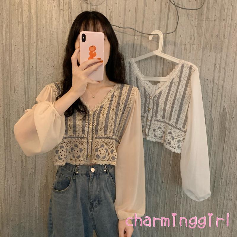 Áo nữ tay dài cổ chữ V thời trang quyến rũ