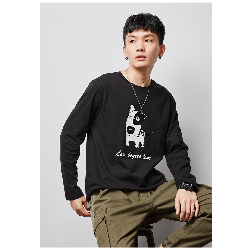 Áo thu đông dài tay nam nữ unissex thiết kế cổ tròn 2 màu đen trắng in hình basic | BigBuy360 - bigbuy360.vn