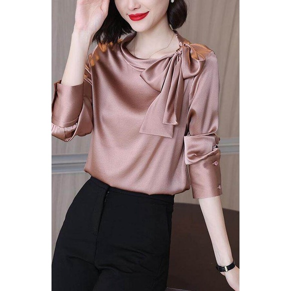 Áo Sơ Mi Tay Dài Cổ Thắt Nơ Bên Hông Thời Trang Dành Cho Nữ
