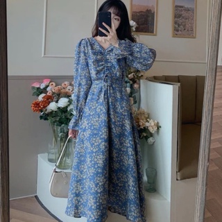 Đầm hoa tay dài nhấn eo thời trang nữ tính