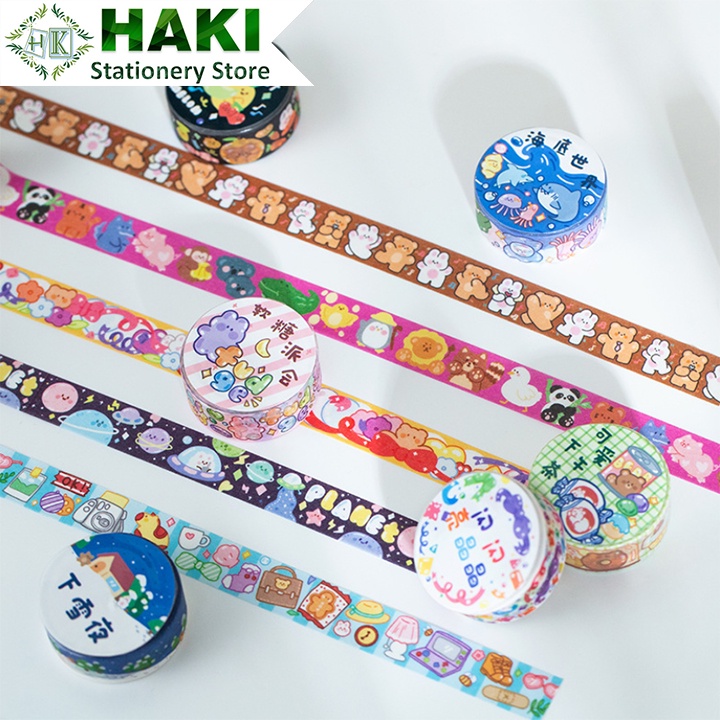 Washi tape cute HAKI, cuộn băng dính washi tape in họa tiết hoạt hình đáng yêu giá rẻ BD04