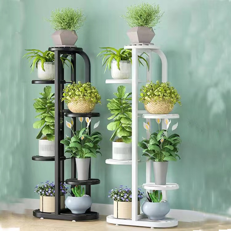 Kệ trang trí để chậu hoa🍀FREESHIP🍀chậu cây cảnh 7 tầng hoa văn đẹp. Giá sắt đặt ban công 2 mầu trắng đen Cao Cấp