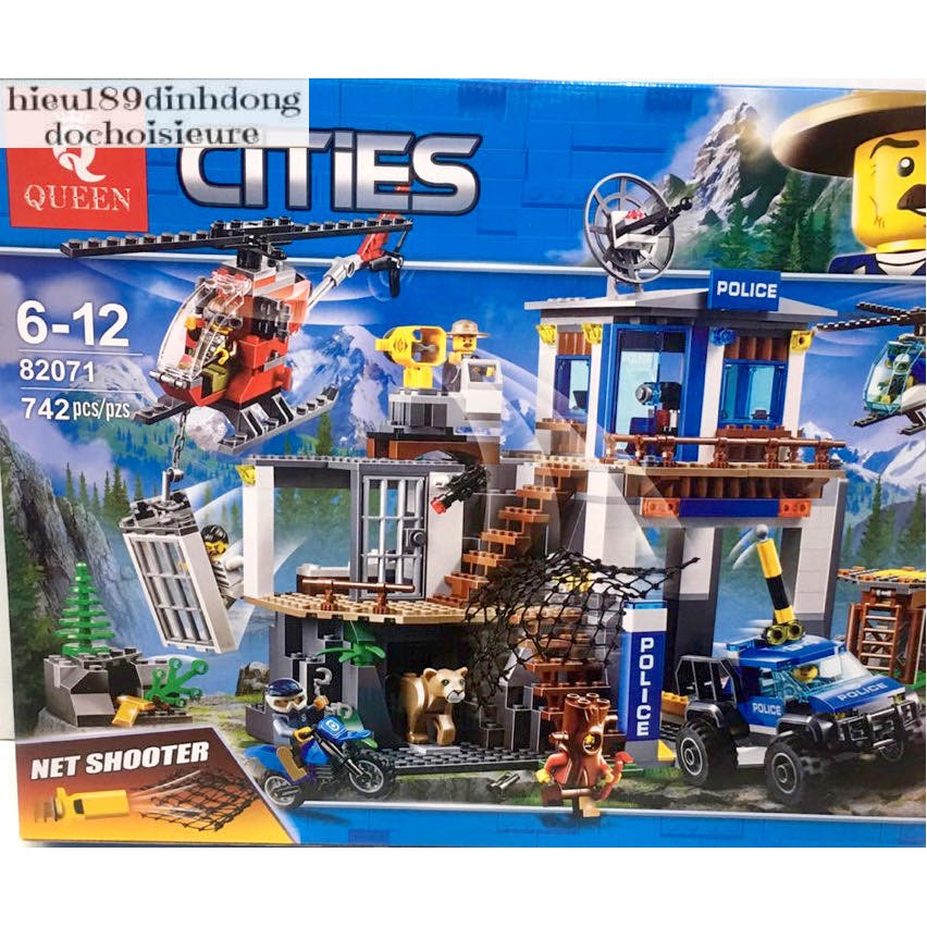 Lắp ráp xếp hình NOT Lego City 60174 Lepin 02097 queen 82071 bela 10865 : Trụ Sở Cảnh Sát Núi 742 mảnh.