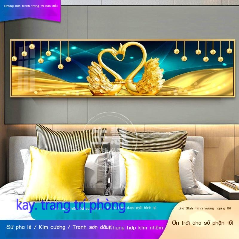 Bức tranh đầu giường đôi thiên nga đám cưới phòng ngủ chính khách trang trí hiện đại nền tường pha lê sứ treo
