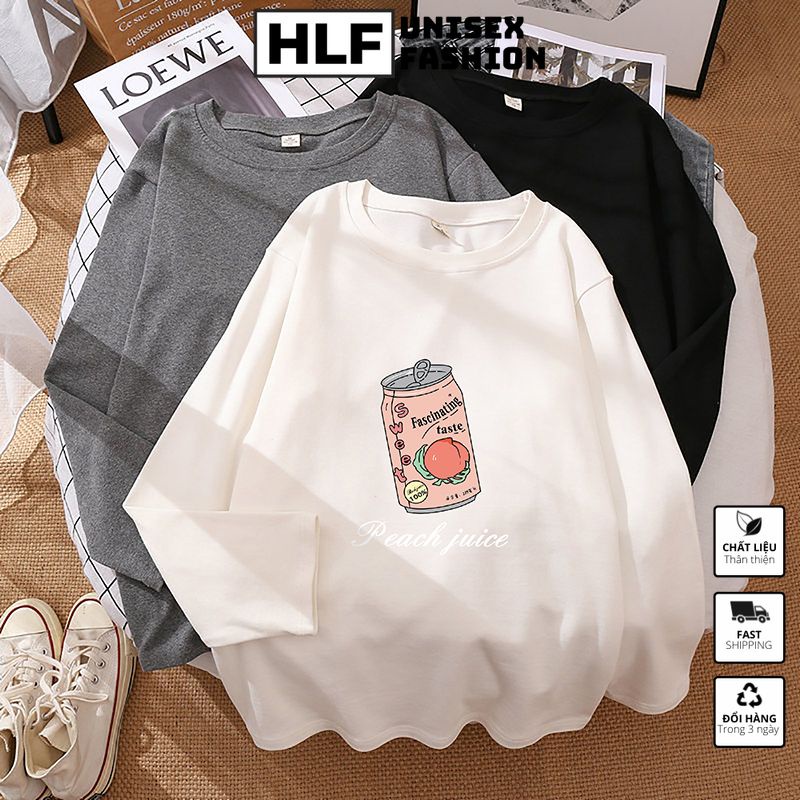 Áo thun dài tay form xuông rộng trà đào, áo thu đông nữ HLFashion