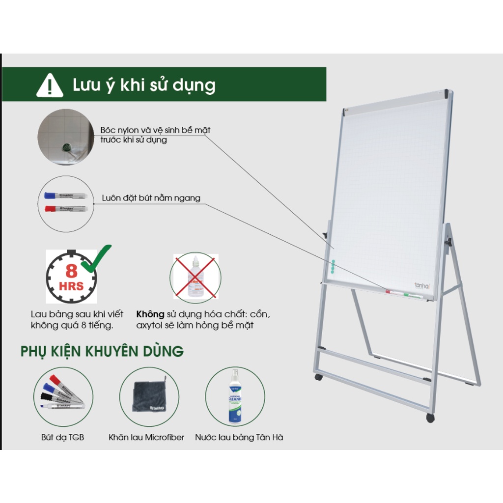 Bảng Flipchart UPSIDEDOWN PRO - Bảng Tân Hà chính hãng - với kích thước khác nhau 60x100cm, 90x120cm