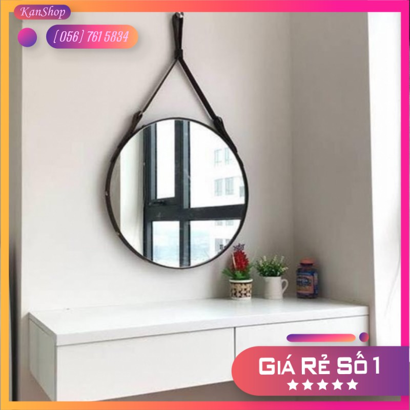 Gương Treo Tường - Gương Tròn D40 Dây Da Simili Cao Cấp - Đường Kính 40cm [ĐÓNG HỘP - FULL PHỤ KIỆN]