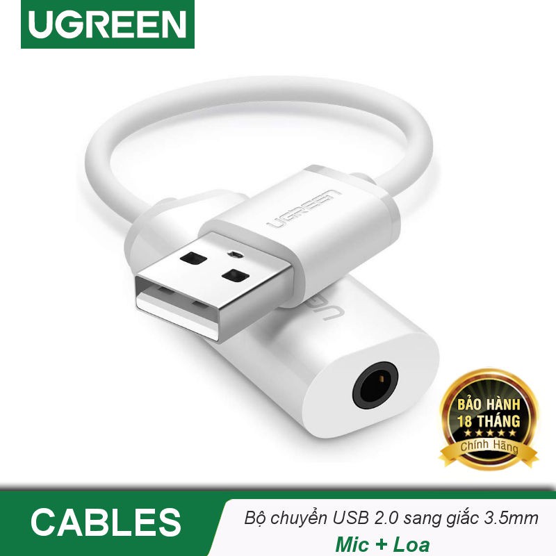 Bộ chuyển đổi USB sang cổng âm thanh 3.5mm UGREEN US206 30712 màu trắng