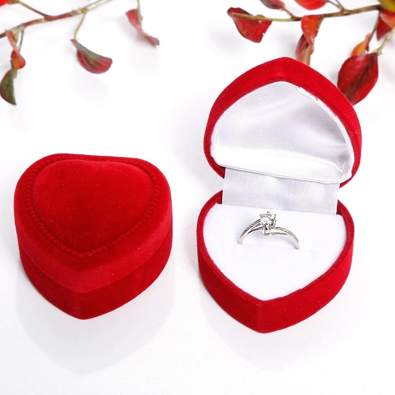 [Exquisite Flocking Red Heart Shaped Carrying Jewelry Box for Rings,  Earrings, Bracelets] [Jewelry Storage Organizer Case]