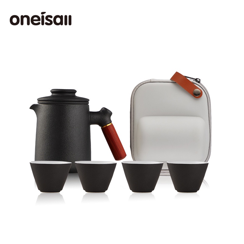 Bộ ấm trà ONEISALL bằng gốm dễ mang theo khi đi du lịch kèm túi đựng tiện lợi