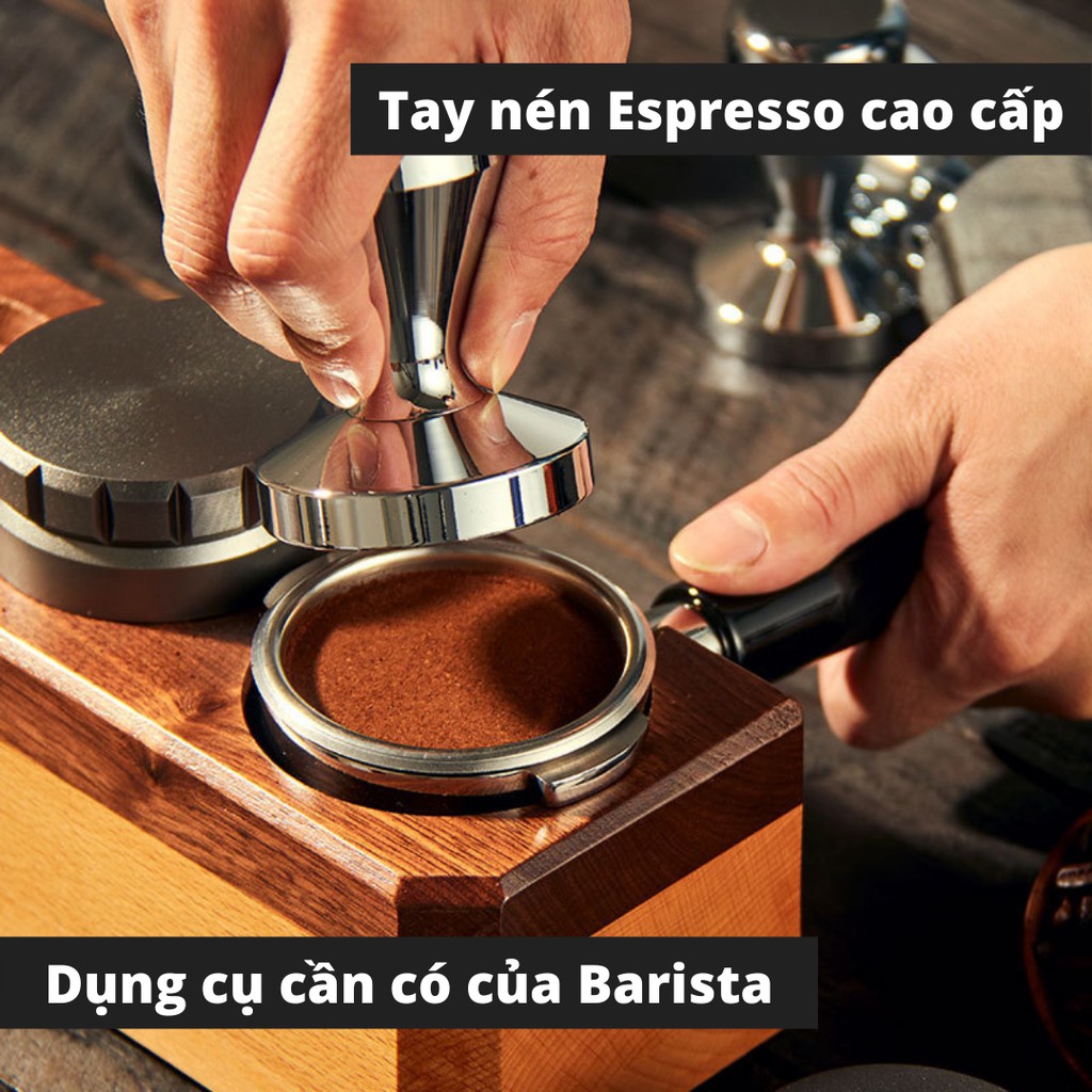 Tamper Tay Nén dụng cụ nén cà phê 3 lưỡi pha Espresso cafe Arabica Inox cao cấp tay nén café đường kính 51-53-58mm