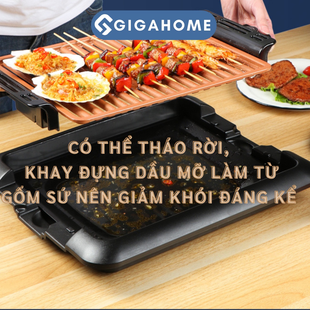 Bếp Nướng Điện Hàn Quốc Không Khói GIGAHOME Vỉ Vàng Chống Dính, Sang Trọng 10494