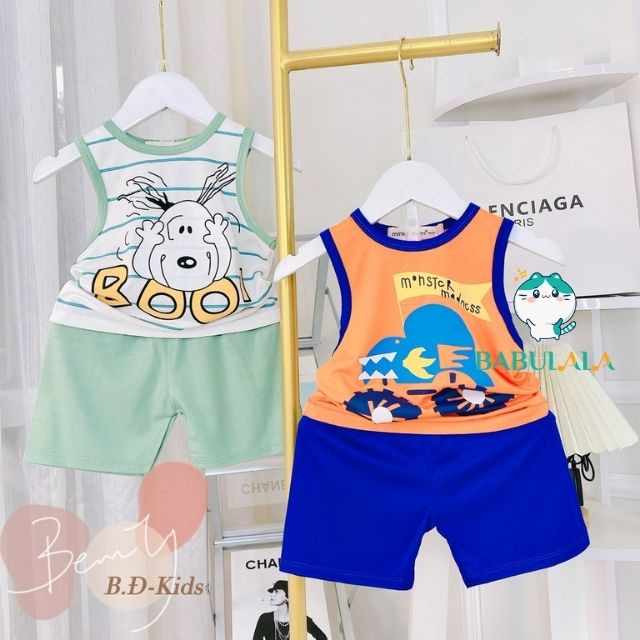 Đồ Bộ Minky Mom Bé Trai Bé Gái Ba Lỗ Mùa Hè Vải Thun Lạnh-Đồ Bộ Sát Nách Trẻ Em 0 1 2 3 4 5 TuổI-BABULALA-BL08