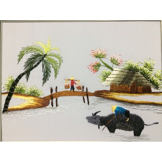 Tranh thêu tay Đồng Quê Chăn Trâu DQCT001