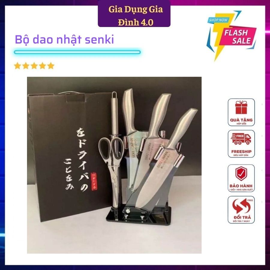 Bộ dao kéo Nhật SEKI, bộ dao nhà bếp có đế cắm, làm từ thép không gỉ siêu bền