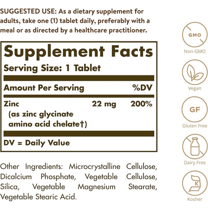 Viên kẽm chay Solgar Chelated Zinc- tăng DNA -chống oxy hóa 250v USA