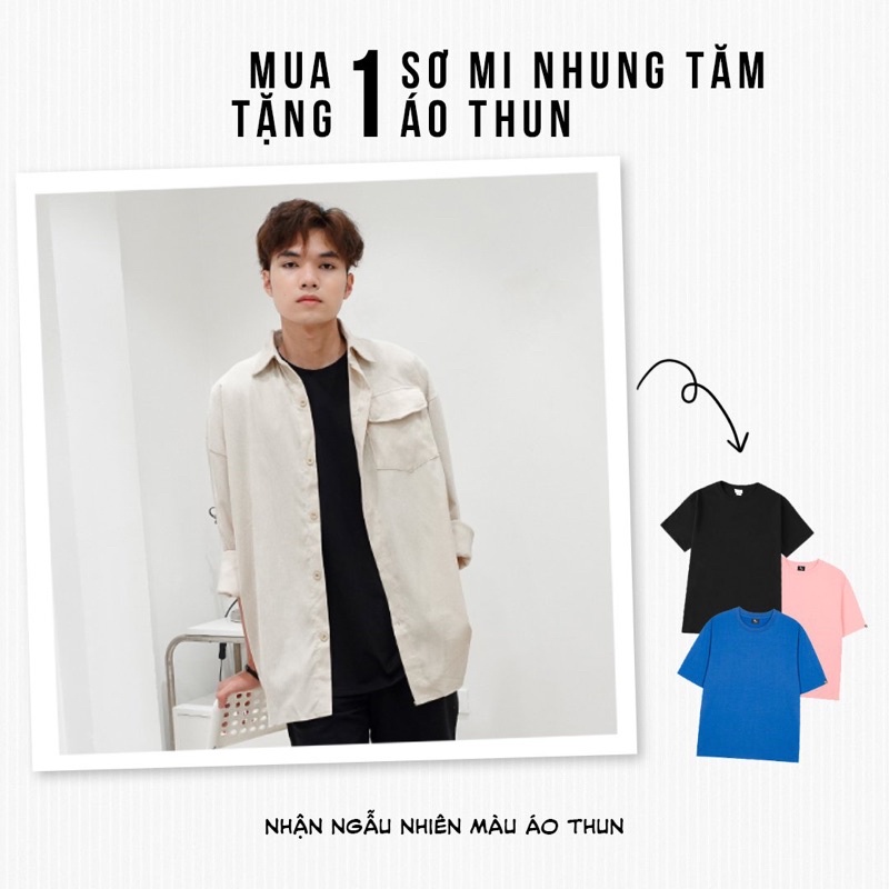 Áo Sơ Mi Nam Nữ Dài Tay Chất Vải Nhung Tăm GẮN LOGO Kiểu Dáng Basic Dài Tay, Áo Khoác Ngoài Oversize Nhiều Màu TF4.0