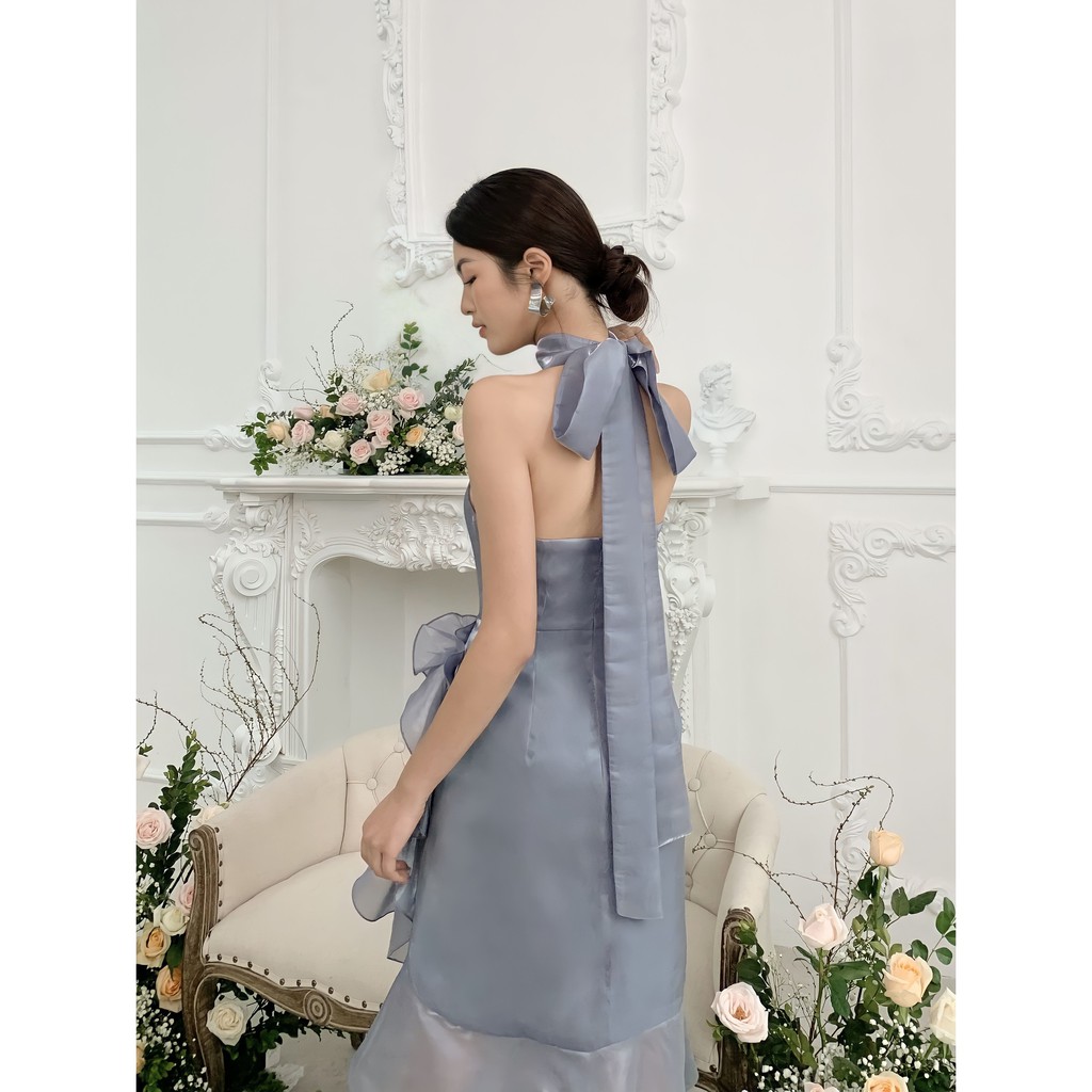 MOLLYNISTA- Đầm Killy xám yếm cột dây bèo lệch hông | BigBuy360 - bigbuy360.vn