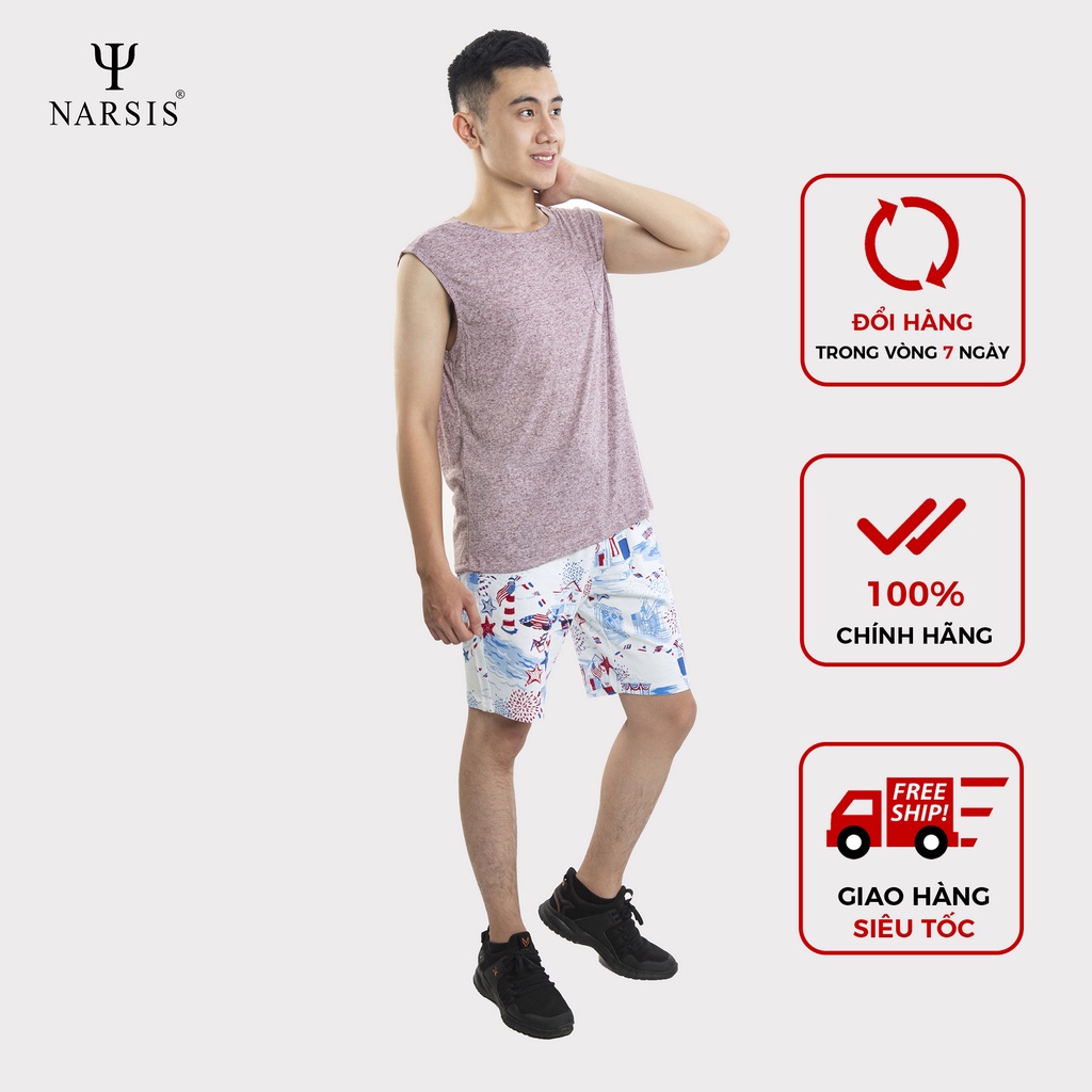 Quần Short nam Narsis S0008 trắng in họa tiết sao biển