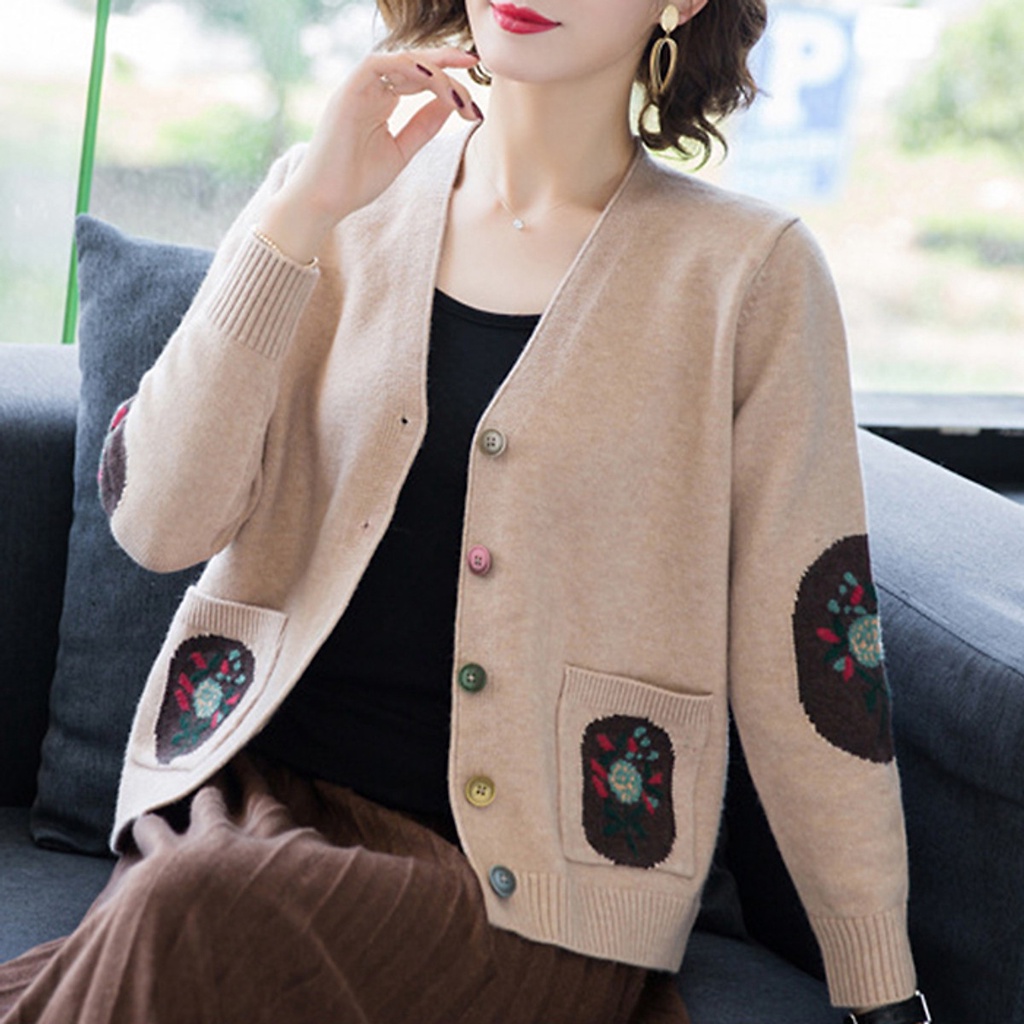 (TỔNG KHO LÂM ANH CHUYÊN SỈ) Áo cardigan nữ phối họa tiết tay và túi