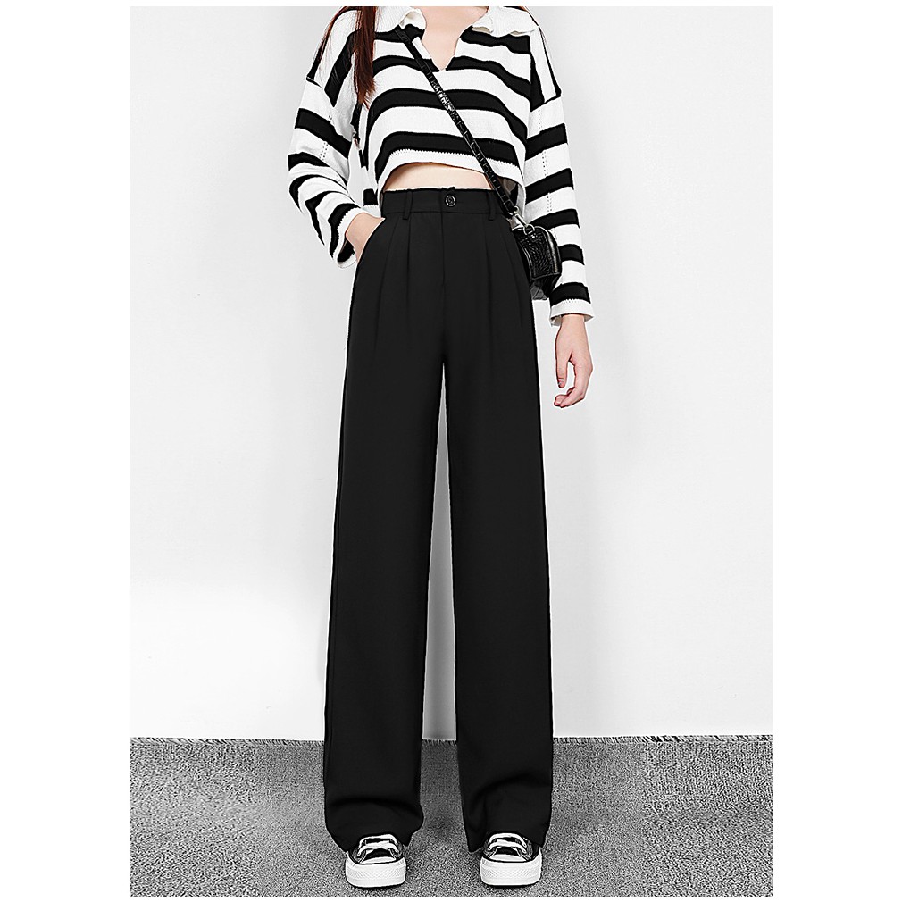 Quần ống rộng nữ lưng cao 𝐔𝐋𝐙𝐙𝐀𝐍𝐆 Style Hàn Quốc chất vải cát Hàn - Dáng quần suông mềm mại dài 100cm - Lola Fashion | BigBuy360 - bigbuy360.vn